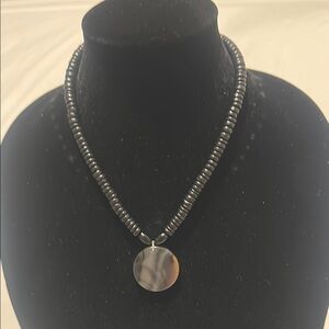 Elegant Black Beaded Necklace with beautiful Agate Pendant